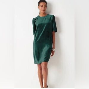 Jill‎ Women's Teal-Green Velvet Puff-Sleeve Shift Dress